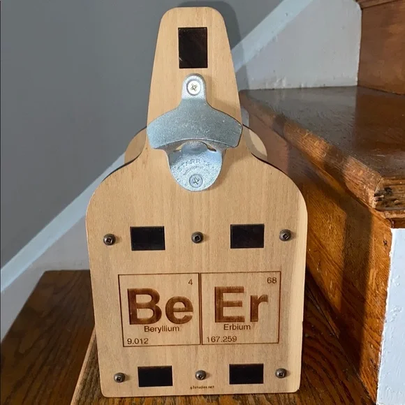 Natural Wood Beer Caddy with Bottle Opener Element Design g3studios - Picture 2 of 4